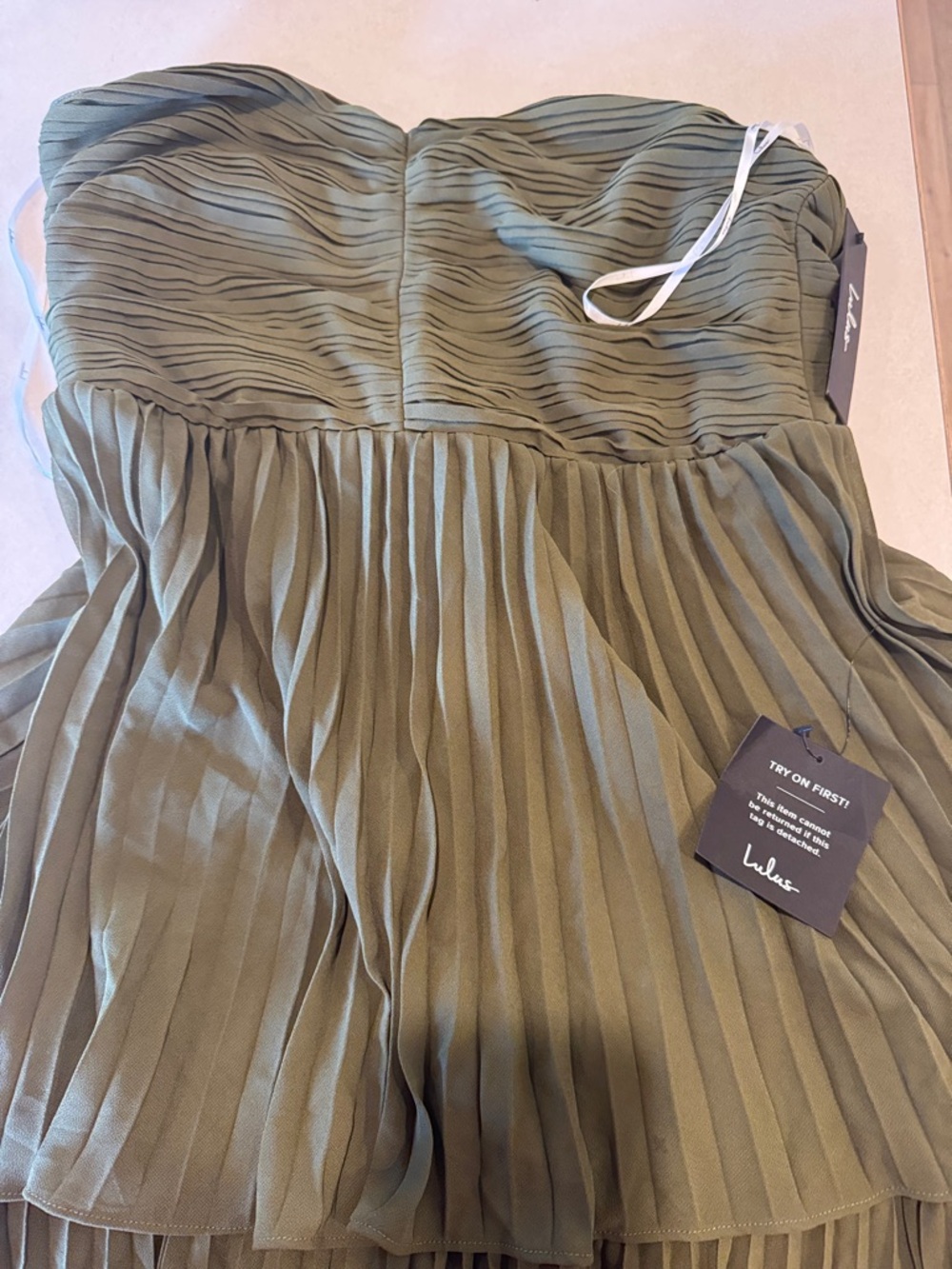 Lulus Seriously Sensational Olive Green Strapless Tiered Maxi Dress - Size L - Picture 2 of 2